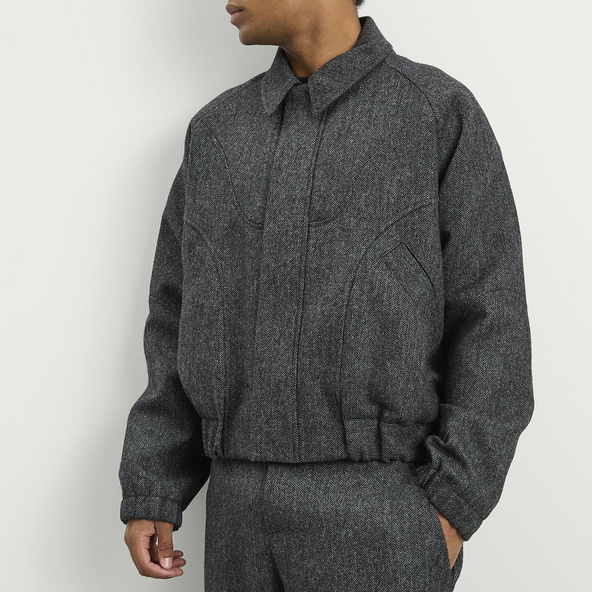 Sage Nation Men's Wool Jiji Jacket in Dark Grey Herringbone