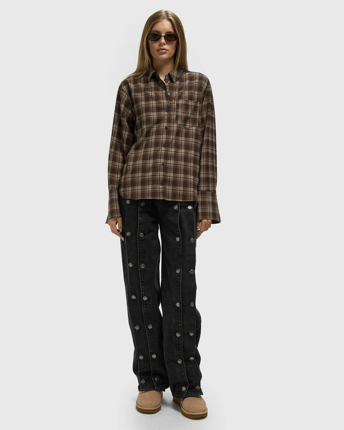 ROTATE Birger Christensen BUTTON DETAIL WIDE JEANS Black Women