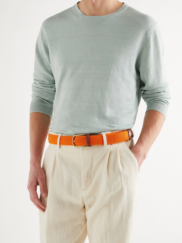 Photo: ANDERSON & SHEPPARD - 3.5cm Leather-Trimmed Woven Belt - Orange