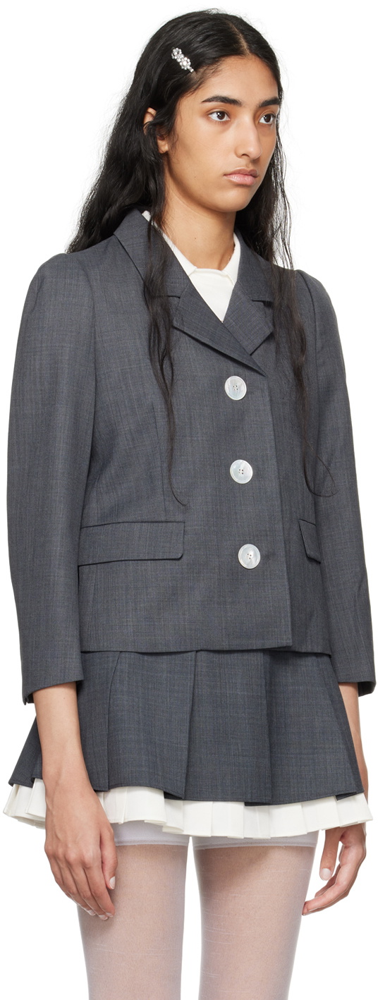 SHUSHU/TONG Gray Decorative Button Blazer