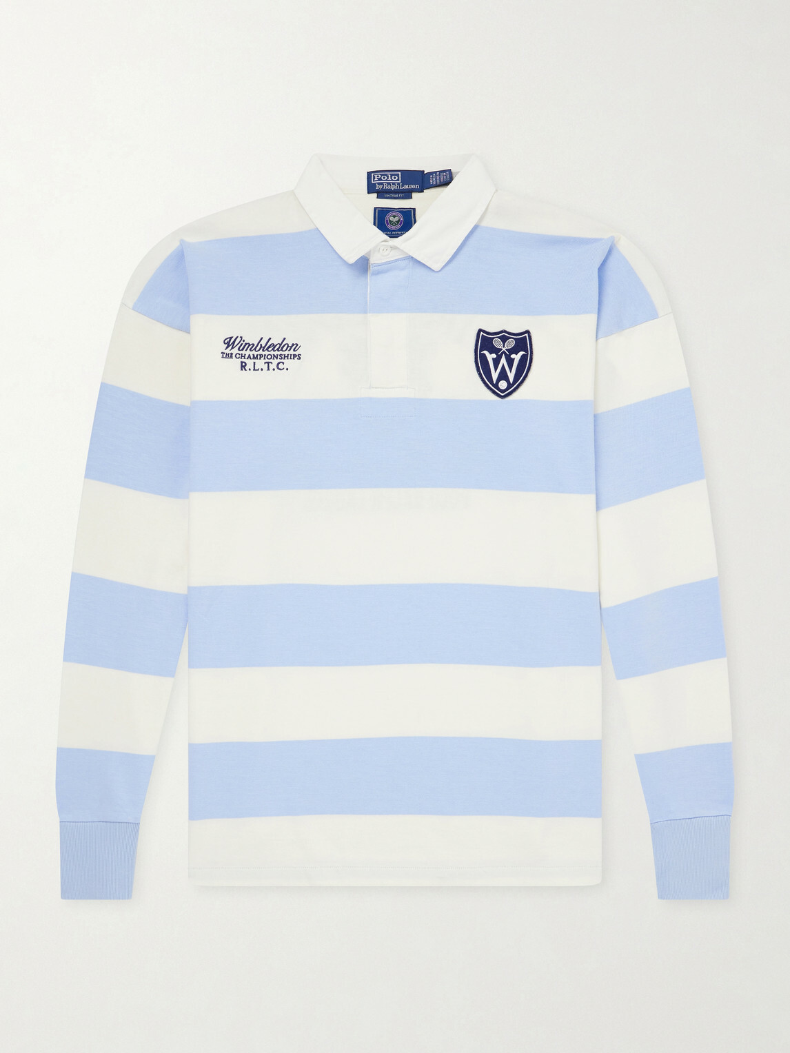 Polo Ralph Lauren - Wimbledon Logo-Embroidered Striped Cotton Rugby Polo-Shirt - Blue