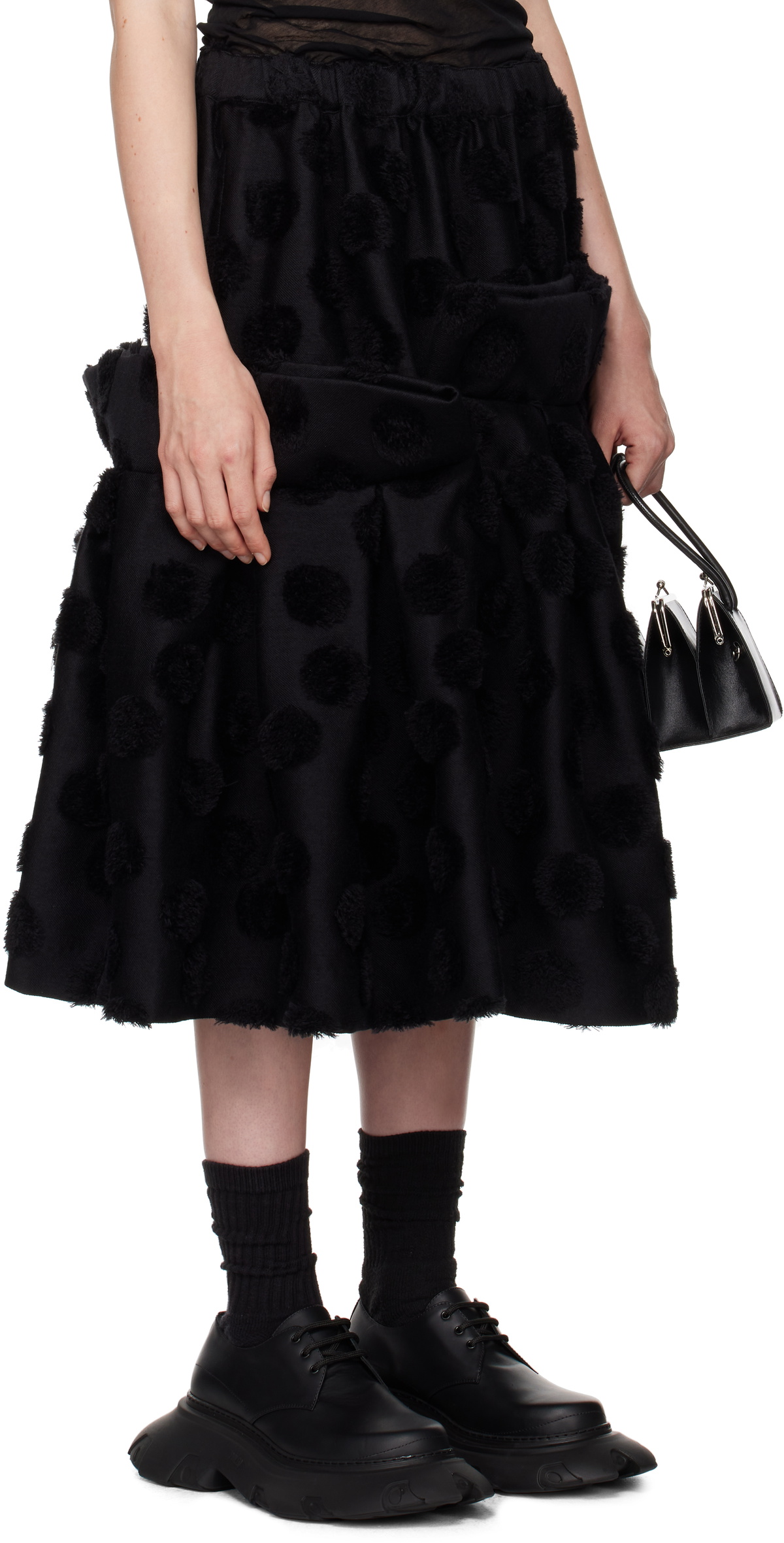 Comme des Garçons Black Wool Jacquard Midi Skirt