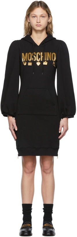 Photo: Moschino Black Fitted Charm Hoodie Dress