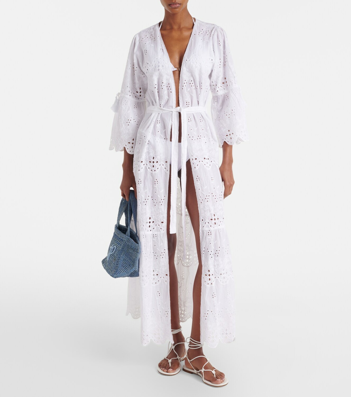 Melissa Odabash Talitha broderie anglaise belted cotton kaftan