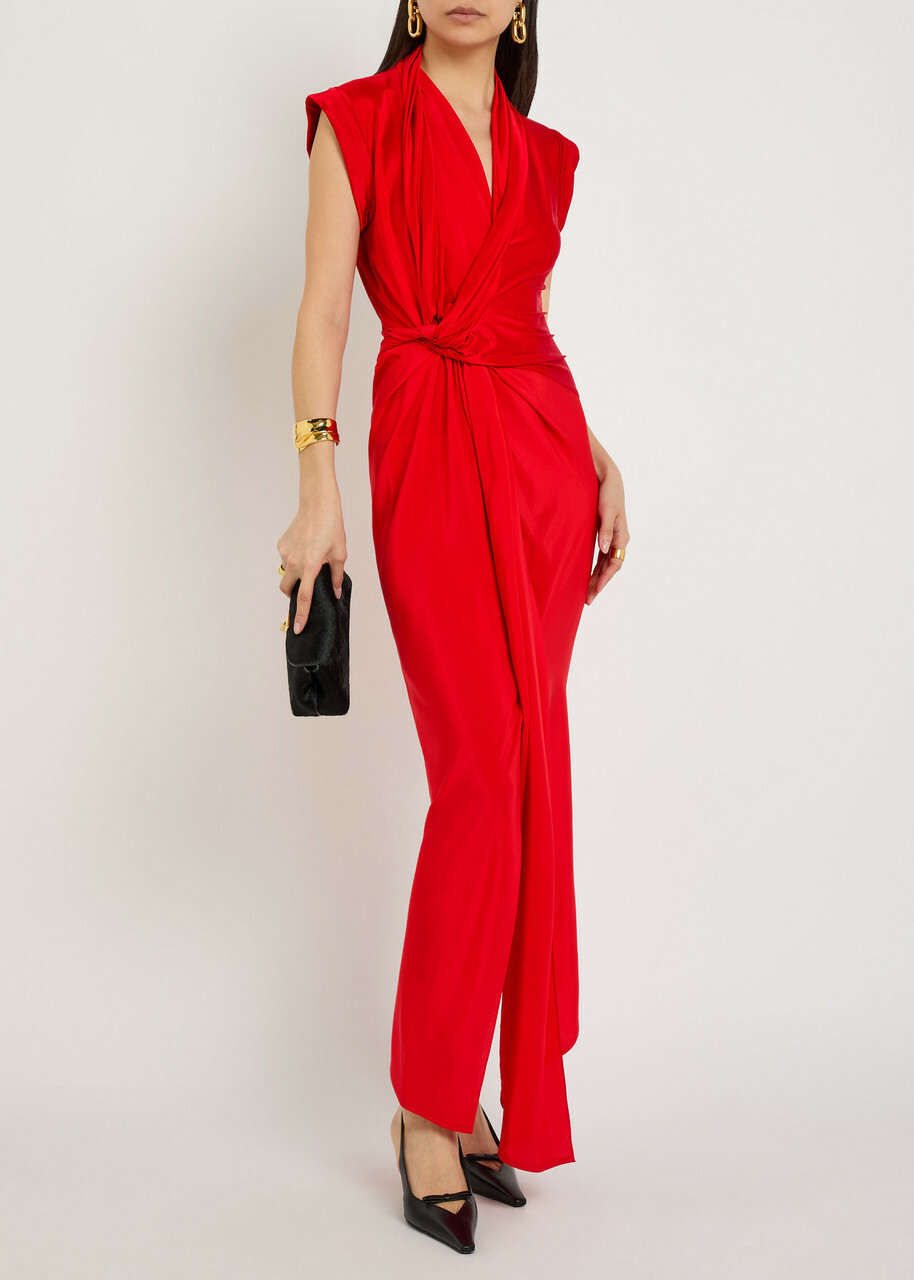 Victoria Beckham Twist Asymmetric Silk and Stretch-jersey Maxi Dress Red