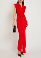 Victoria Beckham Twist Asymmetric Silk and Stretch-jersey Maxi Dress Red