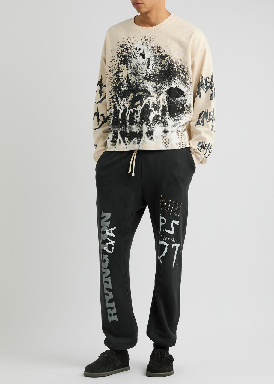 Rivington Roi Rebis Inri Printed Cotton Sweatpants Black Rivington