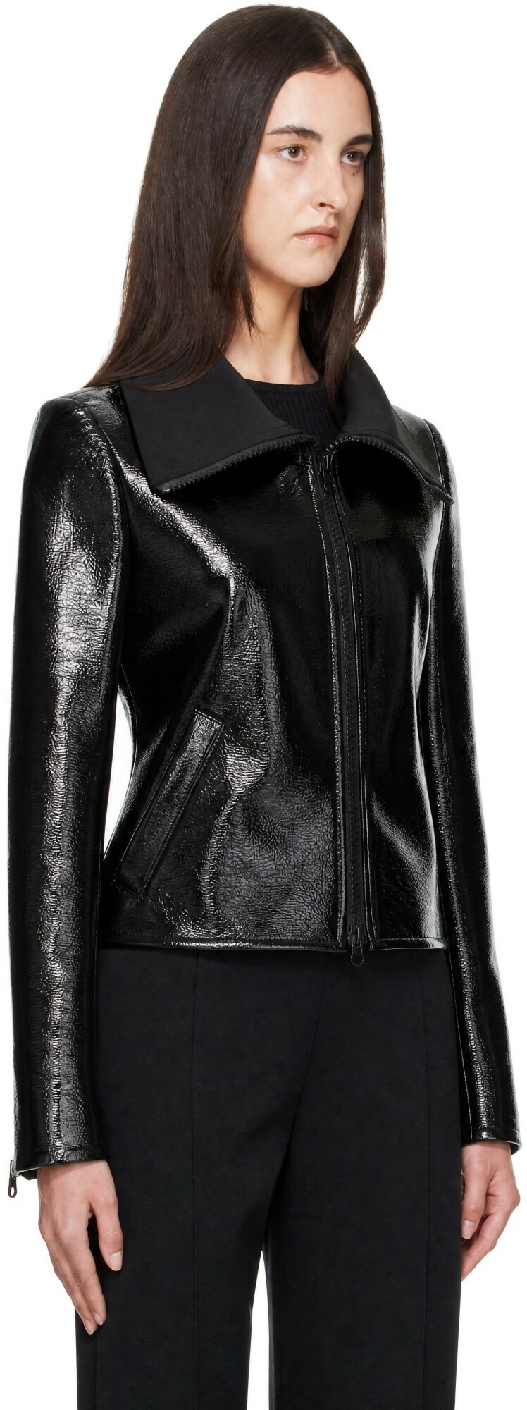 Courrèges Black High Collar Croc-Embossed Vinyl Jacket