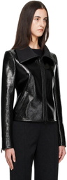 Courrèges Black High Collar Croc-Embossed Vinyl Jacket