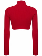 COURREGES Mock Neck Rib Knit Crop Sweater