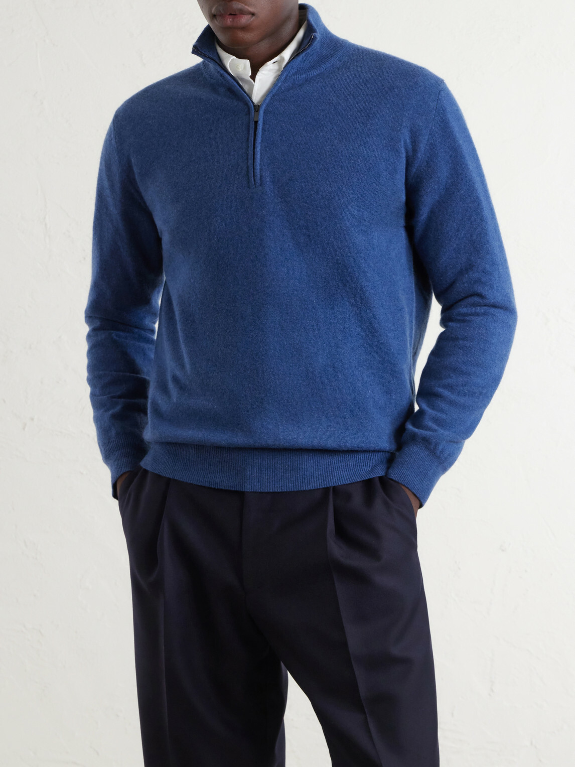 Altea - Virgin Wool Half-Zip Sweater - Blue