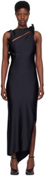 Coperni Black Asymmetric Flower Maxi Dress