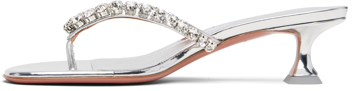 Amina Muaddi Silver Gigi Thong Heeled Sandals