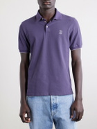 Brunello Cucinelli - Logo-Embroidered Cotton-Piqué Polo Shirt - Purple