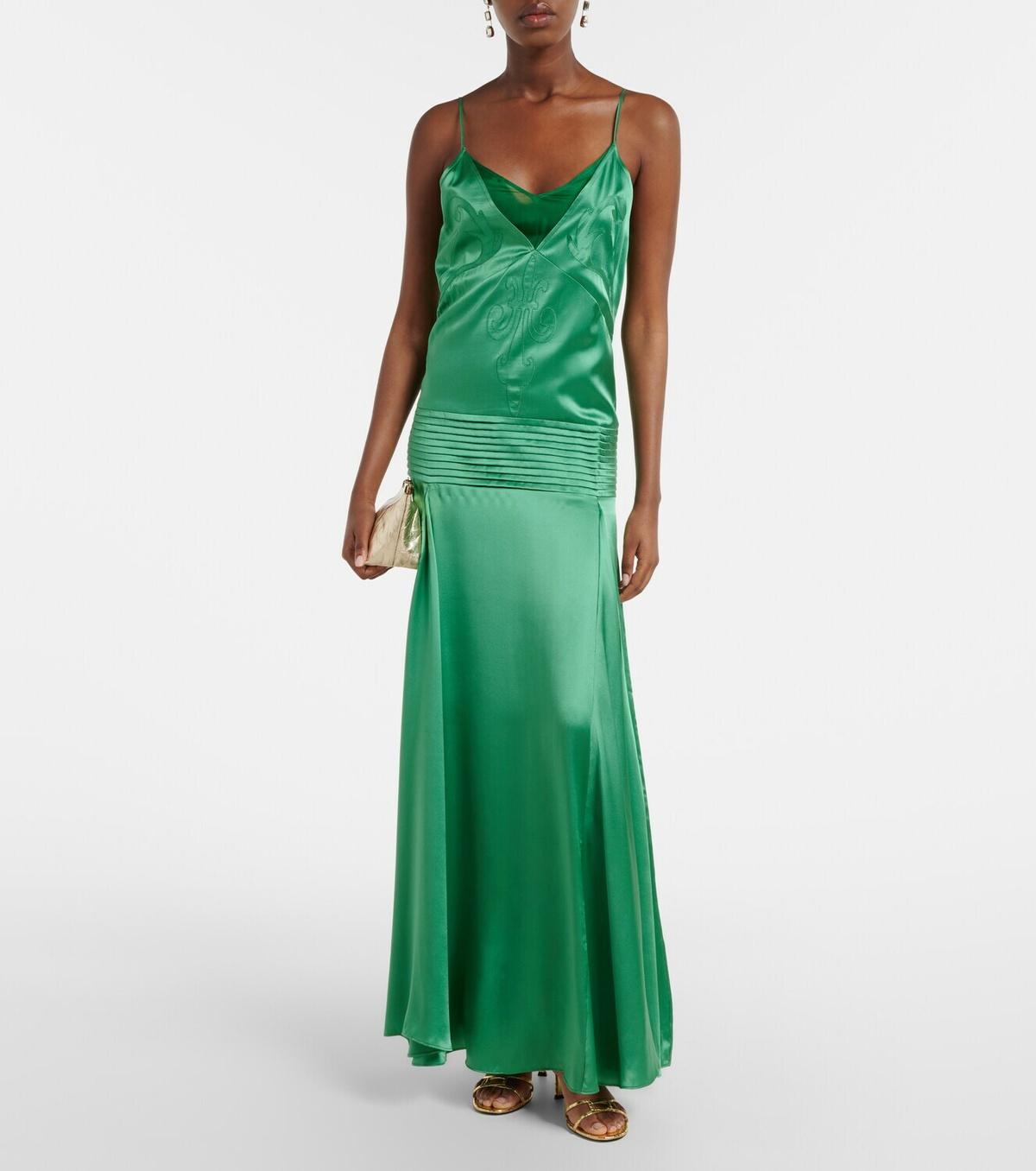 Xu Zhi Embroidered pleated silk satin gown