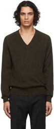 Drake's Khaki Merino Wool V-Neck Sweater