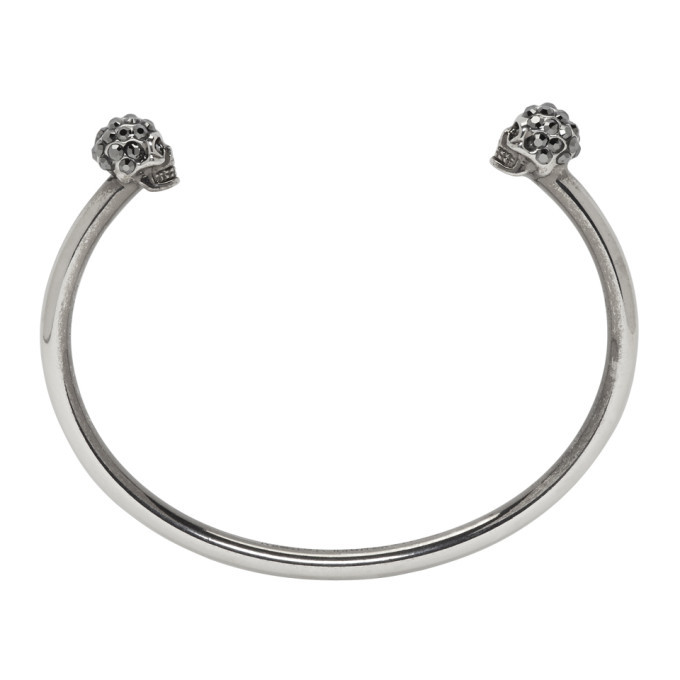 Alexander McQueen Silver Thin Twin Skull Bracelet Alexander McQueen