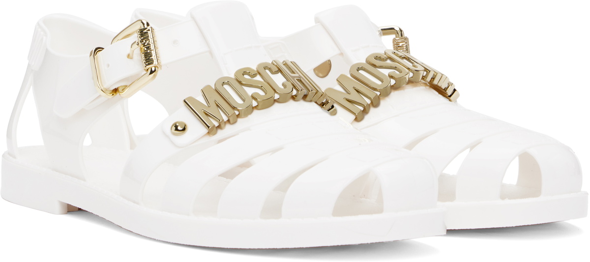 Moschino White Jelly Lettering Logo Sandals