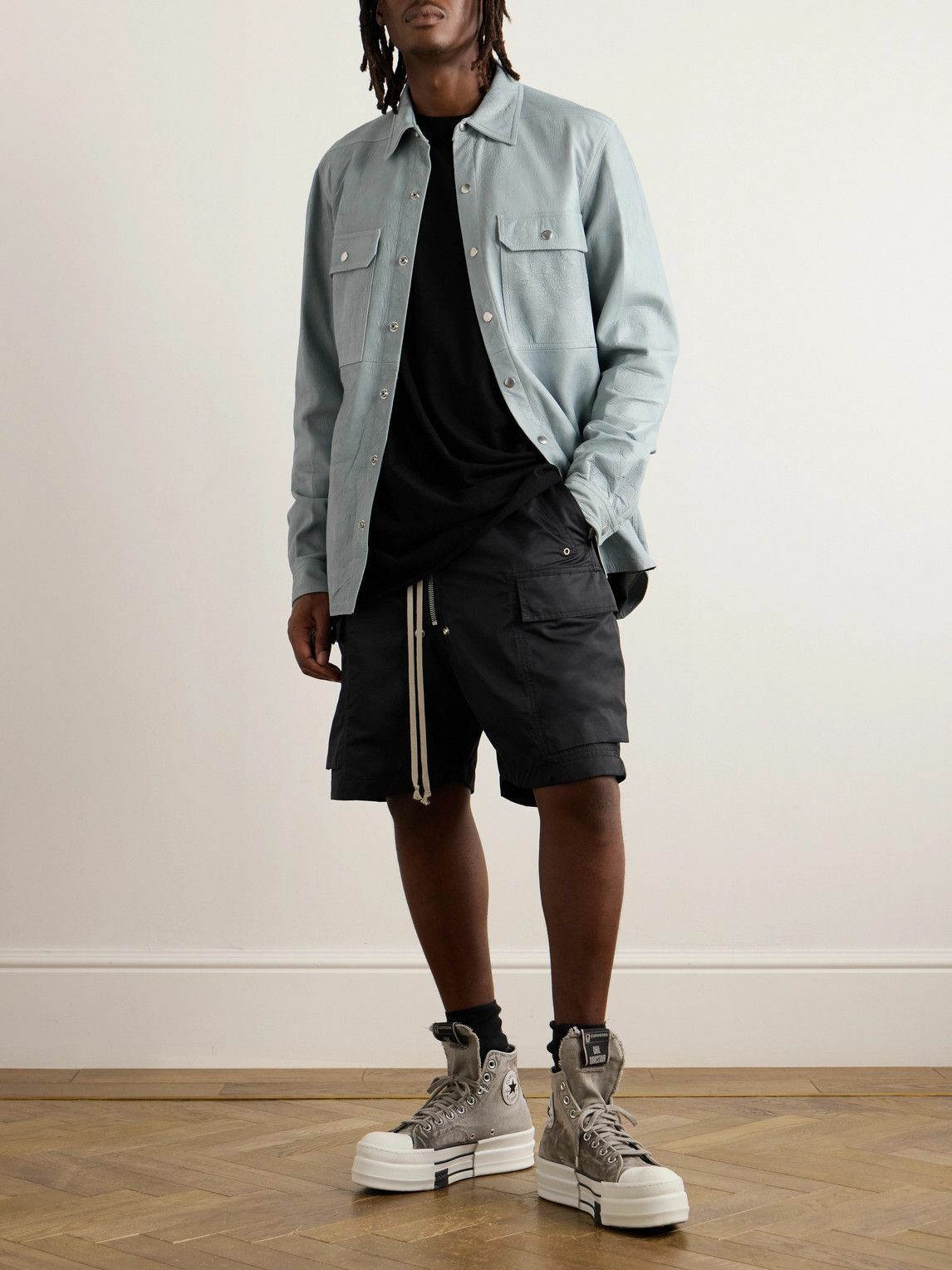 DRKSHDW by Rick Owens - Straight-Leg Faille Drawstring Cargo Shorts - Black