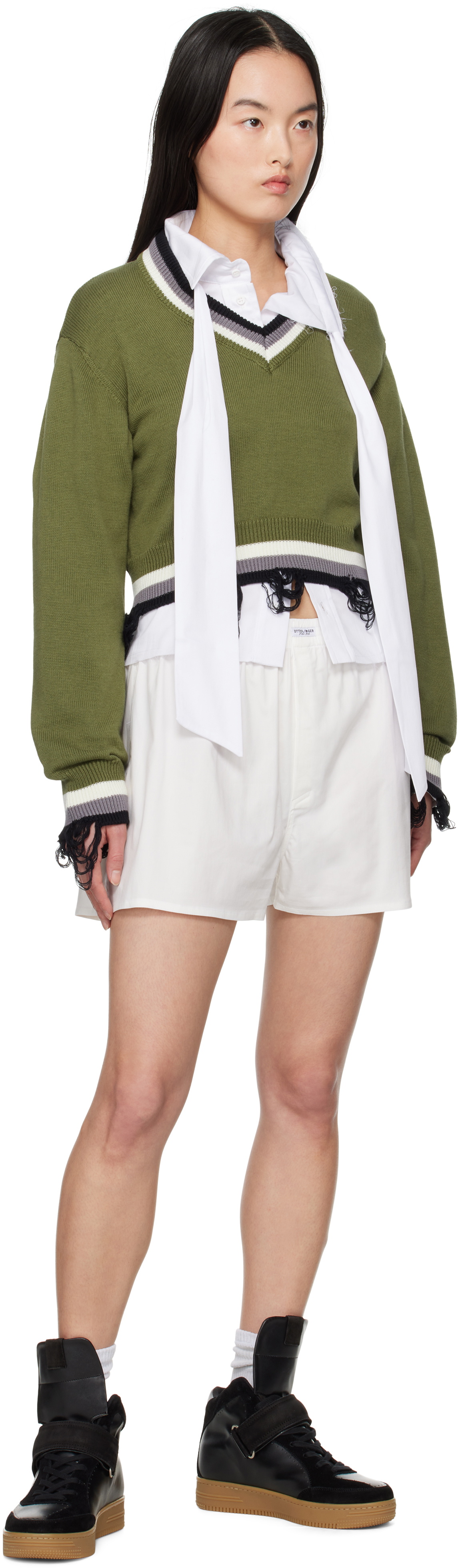 Ottolinger Green Cropped V-neck Sweater