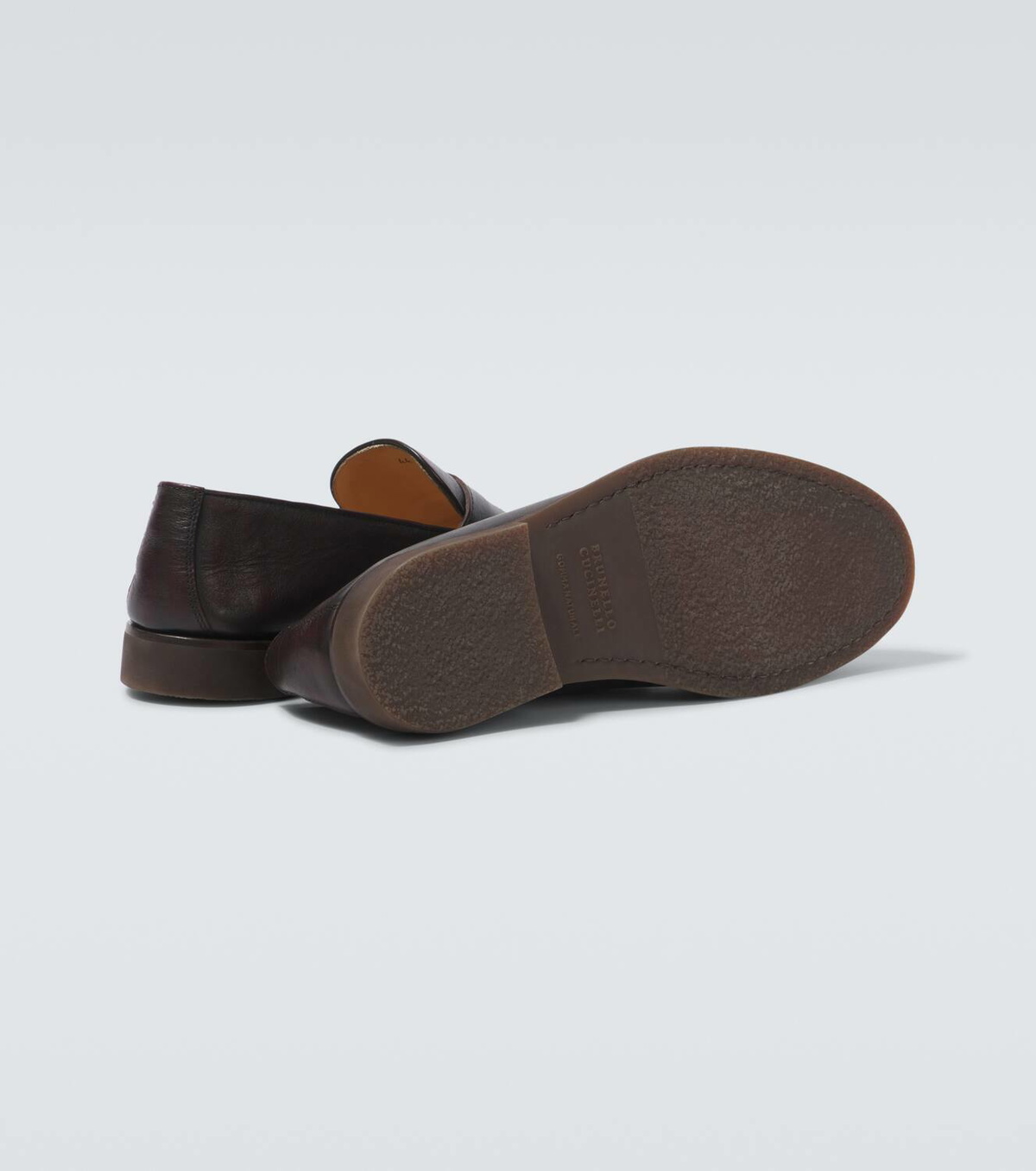 ★関税込み★ BRUNELLO CUCINELLI BROWN LEATHER FLATS Calfskin penny loafers for Woman in Brown | Brunello Cucinelli