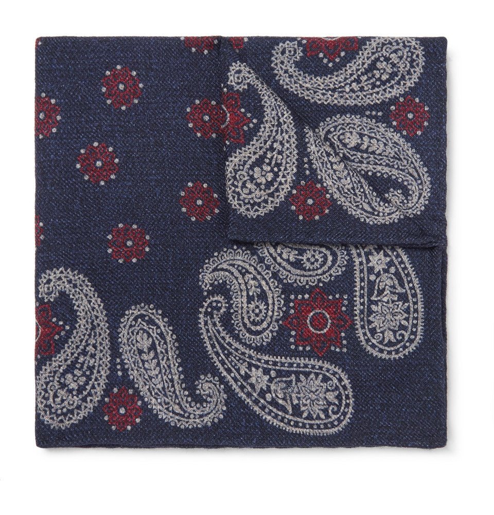Men's Paisley Wool Pocket Square in Blue main image 1
