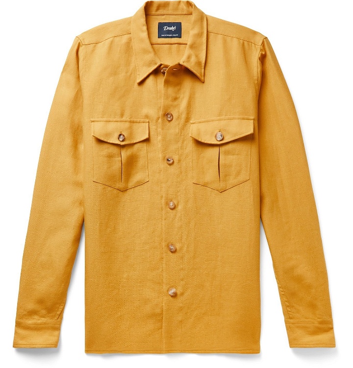 Photo: Drake's - Slub Linen Overshirt - Yellow