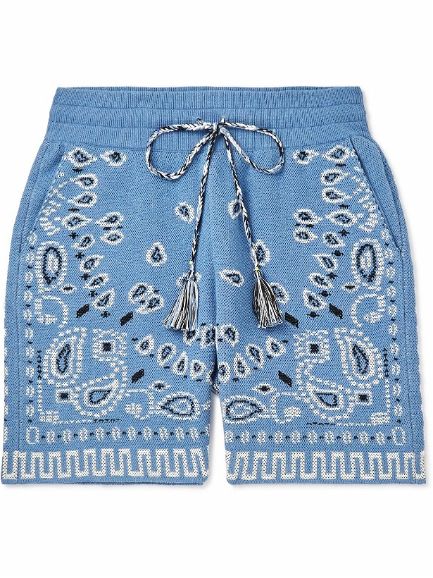 Photo: Alanui - Straight-Leg Jacquard-Knit Cotton-Blend Drawstring Shorts - Blue