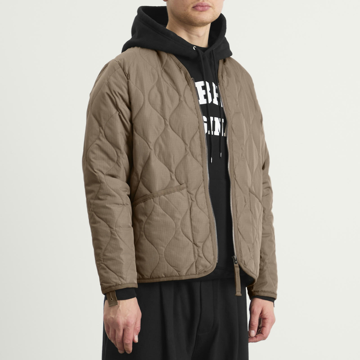 Taion Men's Military V-Neck Zip Down Jacket in Dark Khaki