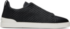 ZEGNA Black Triple Stitch Sneakers