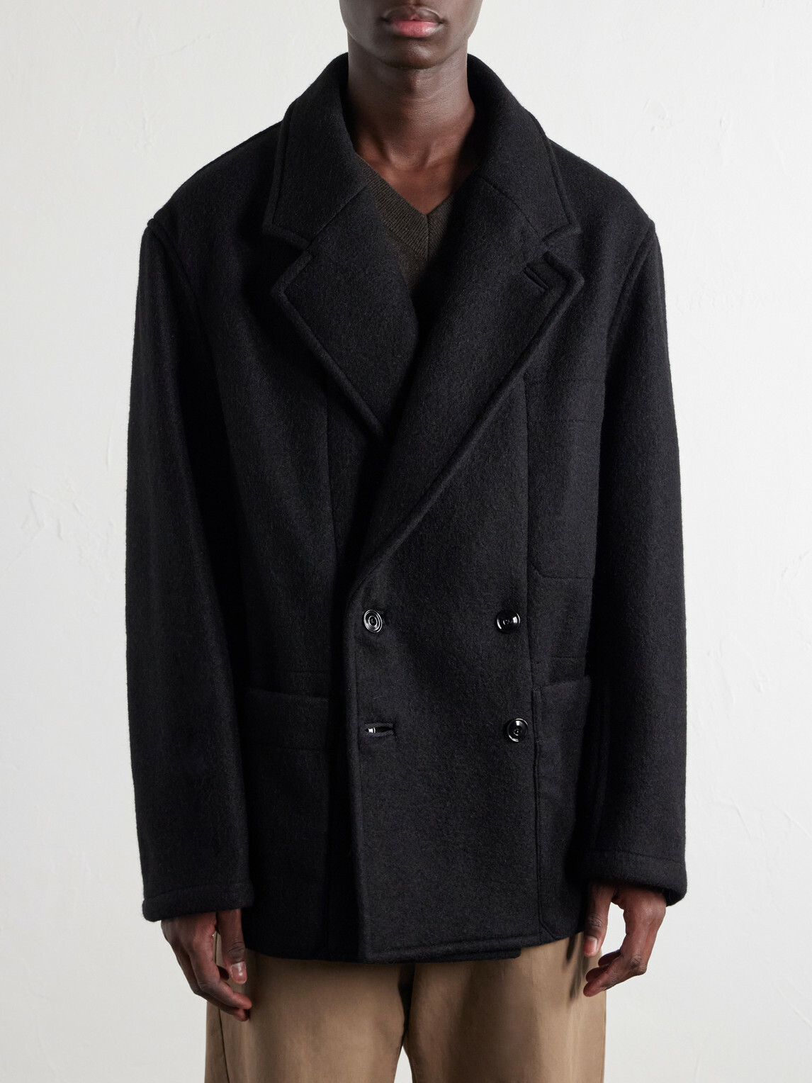 LEMAIRE - Double-Breasted Wool and Alpaca-Blend Felt Coat - Black