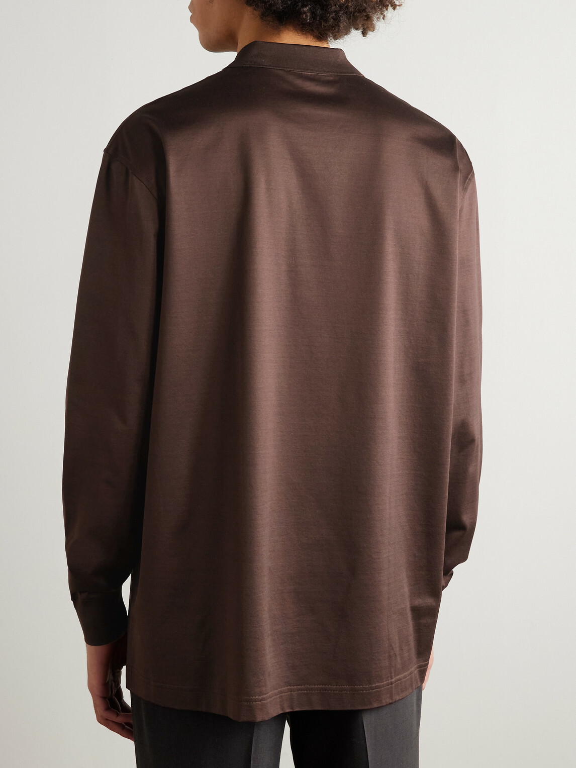 Charvet - Cotton-Sateen Polo Shirt - Brown