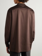 Charvet - Cotton-Sateen Polo Shirt - Brown