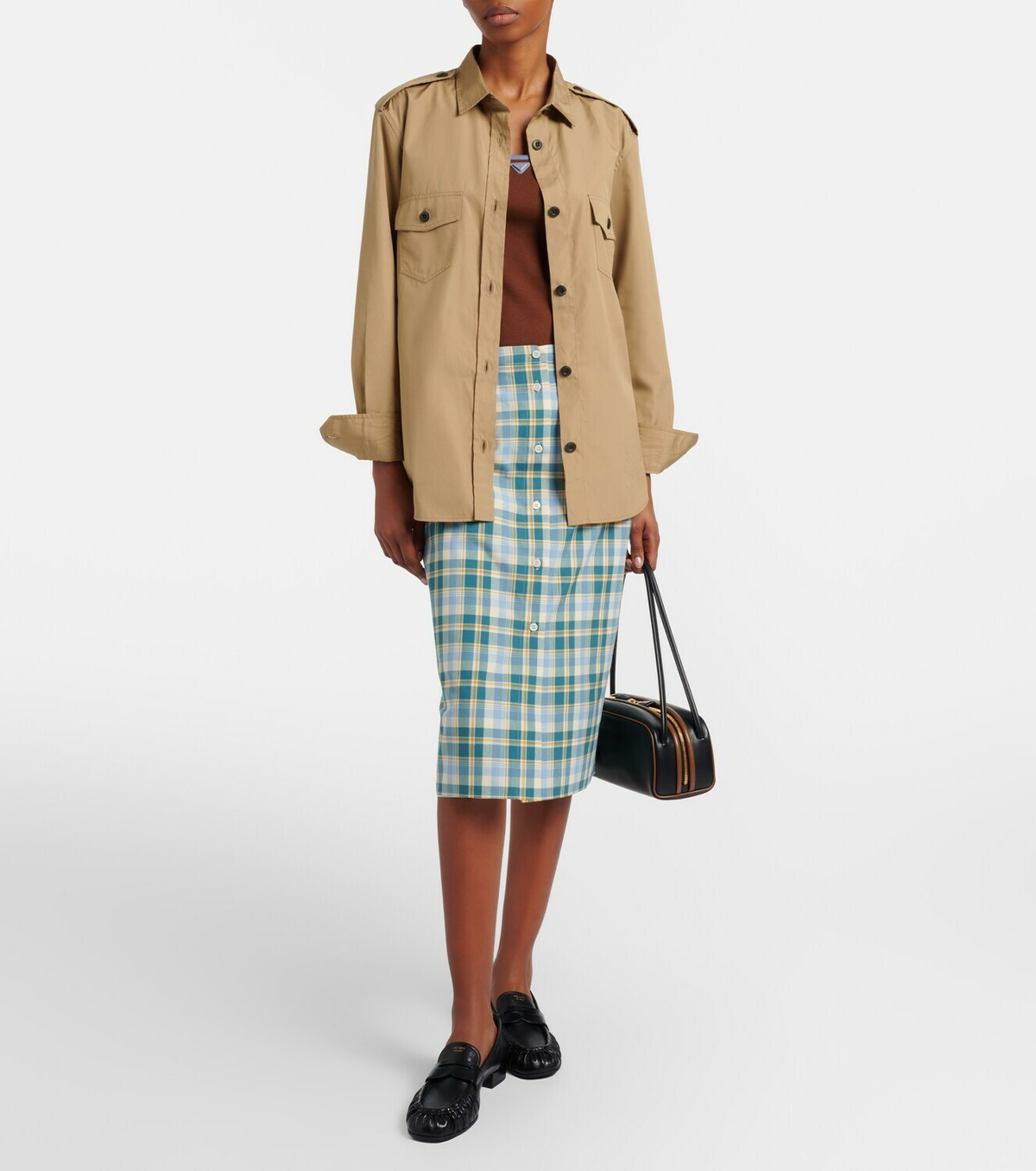 Prada Checked cotton poplin pencil skirt