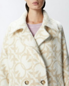 Pinko Short Faux Fur Coat With Logo Cream/Beige
