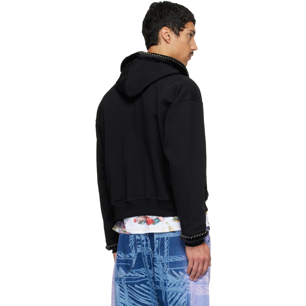Chopova Lowena Black Fuzzy Pearl Zip Hoodie