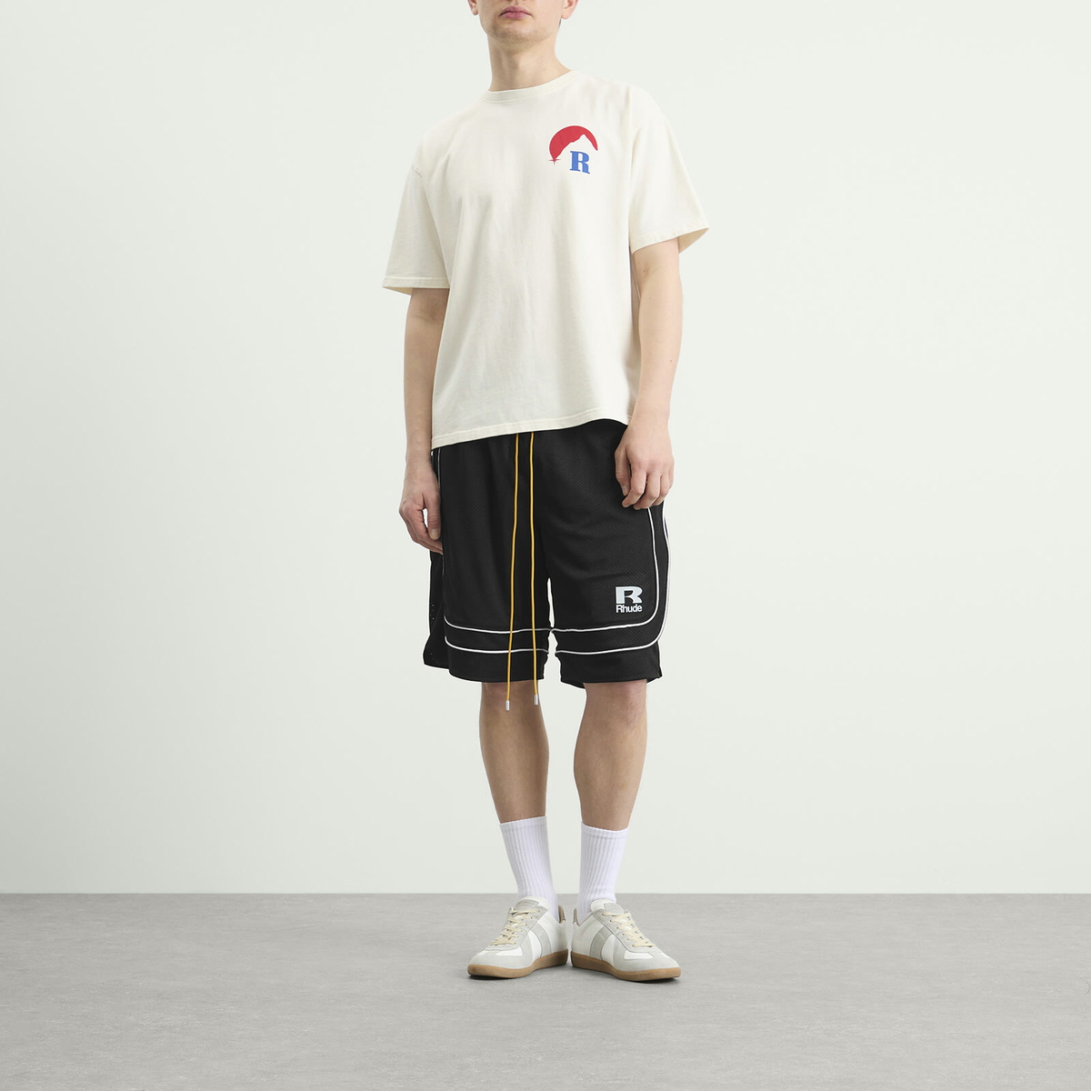 Rhude Men's Baggy Mesh Basketball Shorts in Black/White