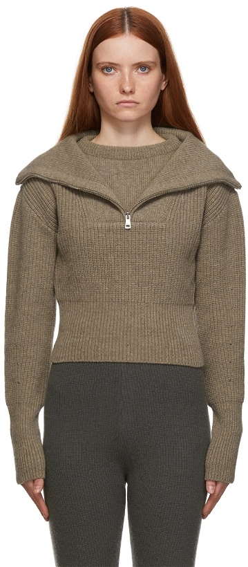 Photo: System Taupe Wool Half-Zip Sweater