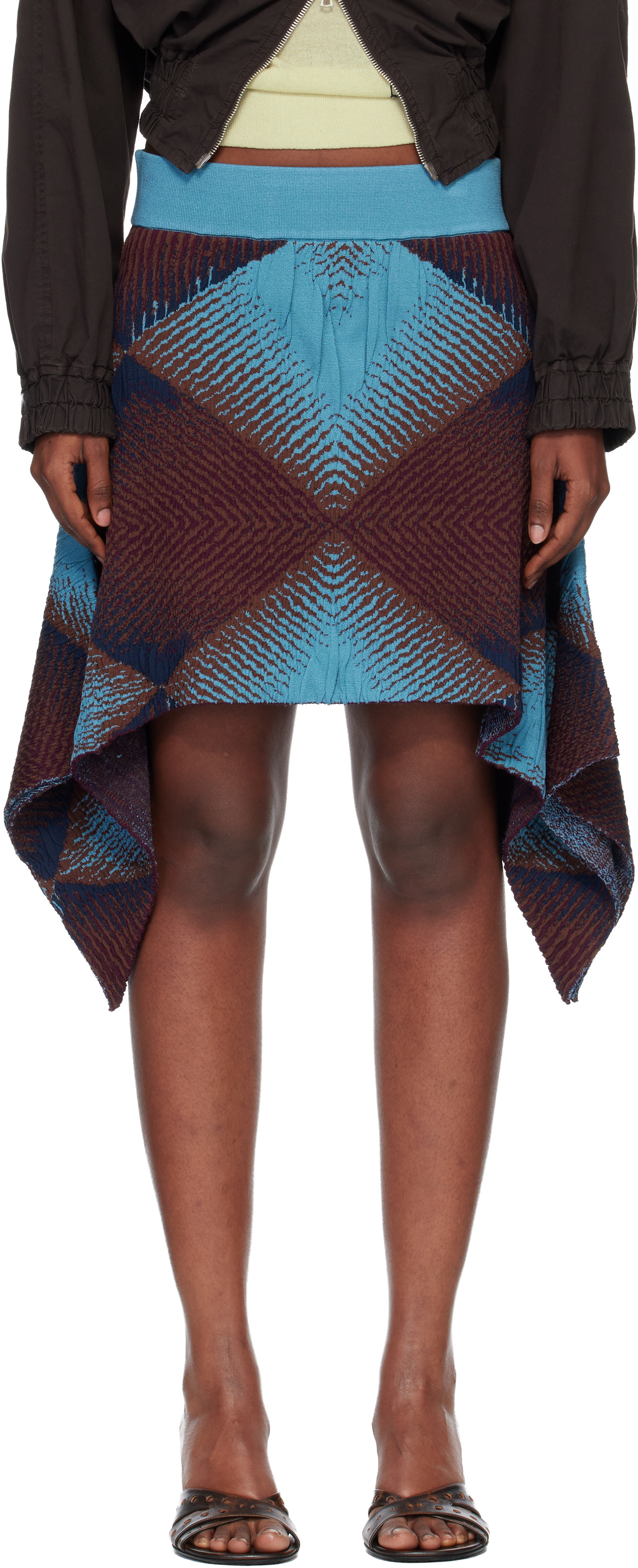 Kiko Kostadinov Brown & Blue Ikat Argyle Jacquard Miniskirt