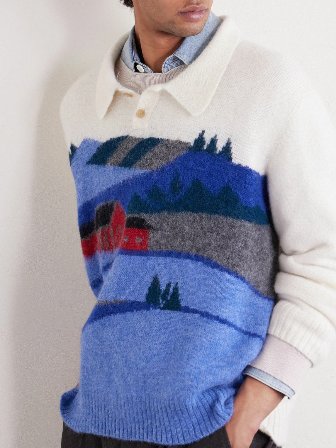 Corridor - Hart Jacquard-Knit Alpaca-Blend Polo Sweater - Neutrals