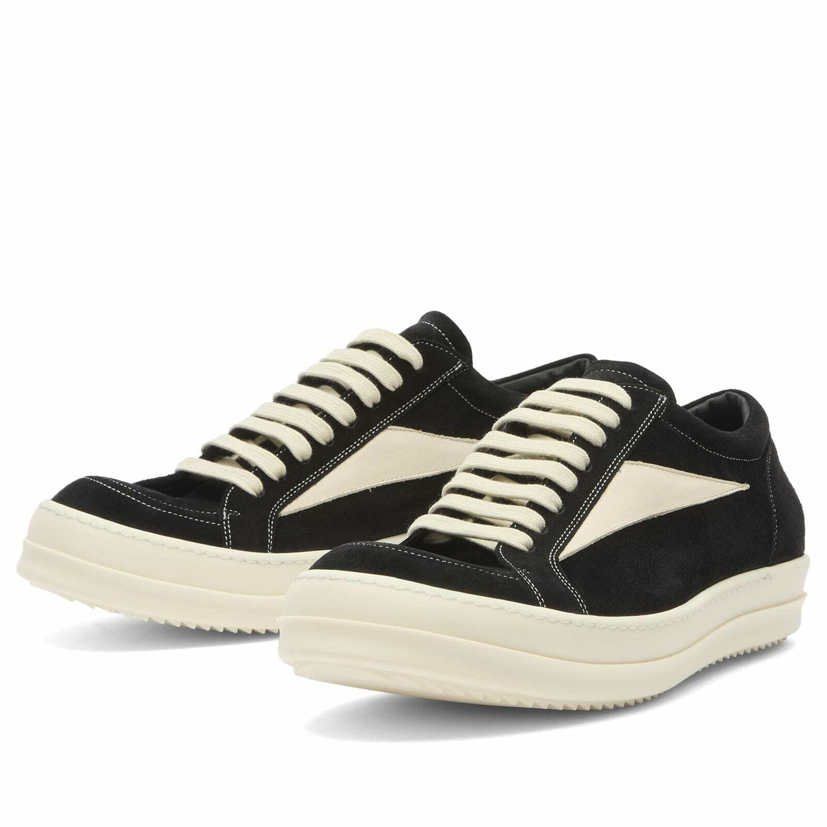 Rick Owens Men's Suede Vintage Sneakers in Black/Milk/Milk