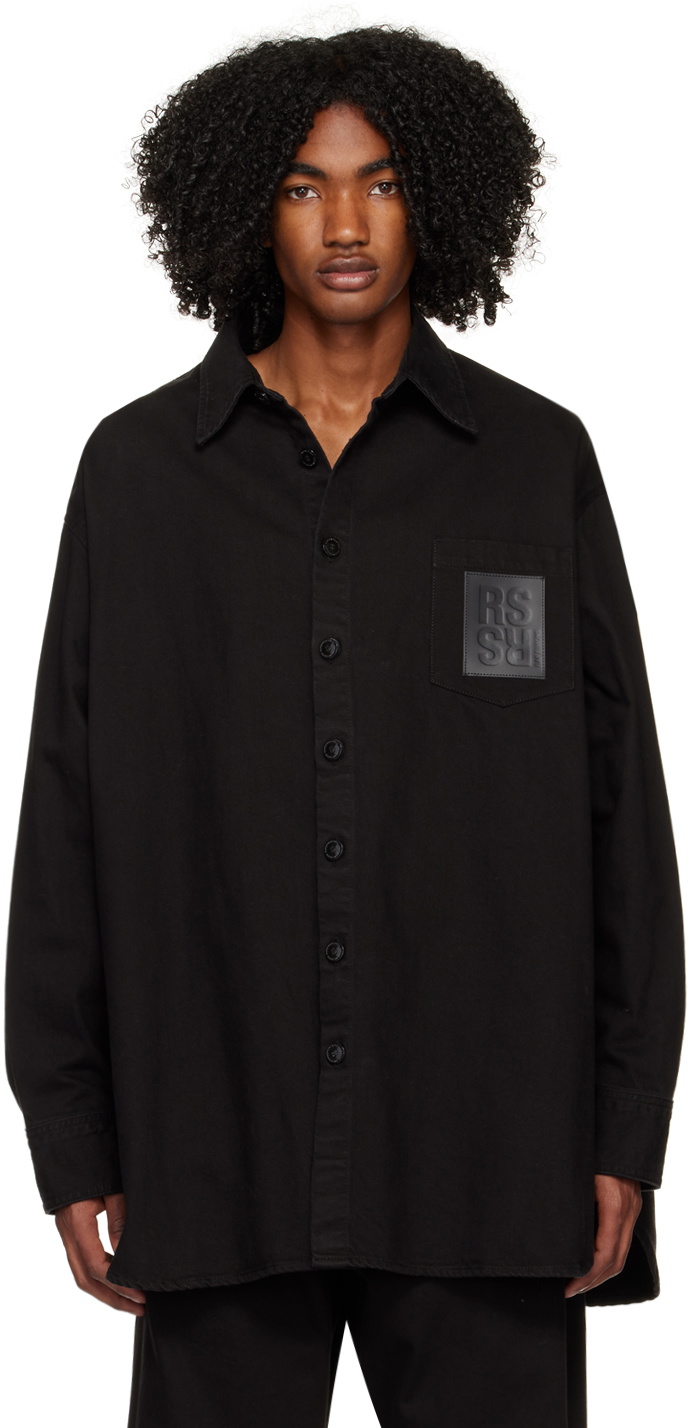Raf Simons Black Leather Patch Shirt