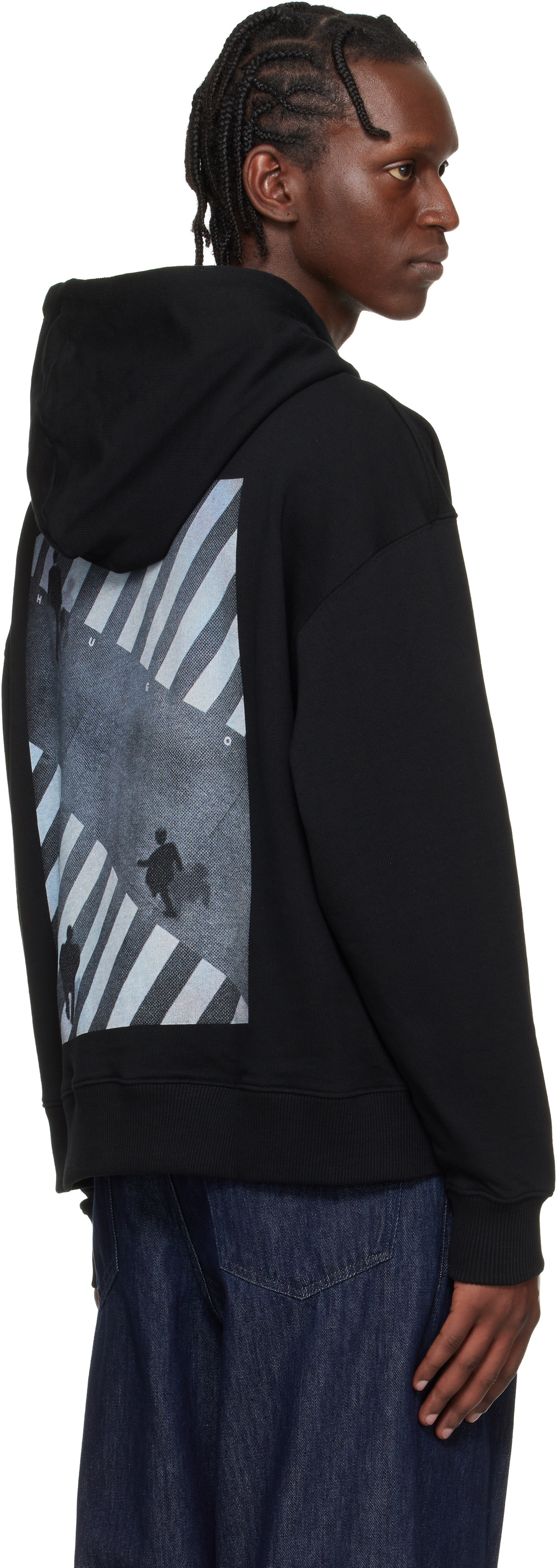Hugo Black Oversized-Fit Graphic Print Hoodie