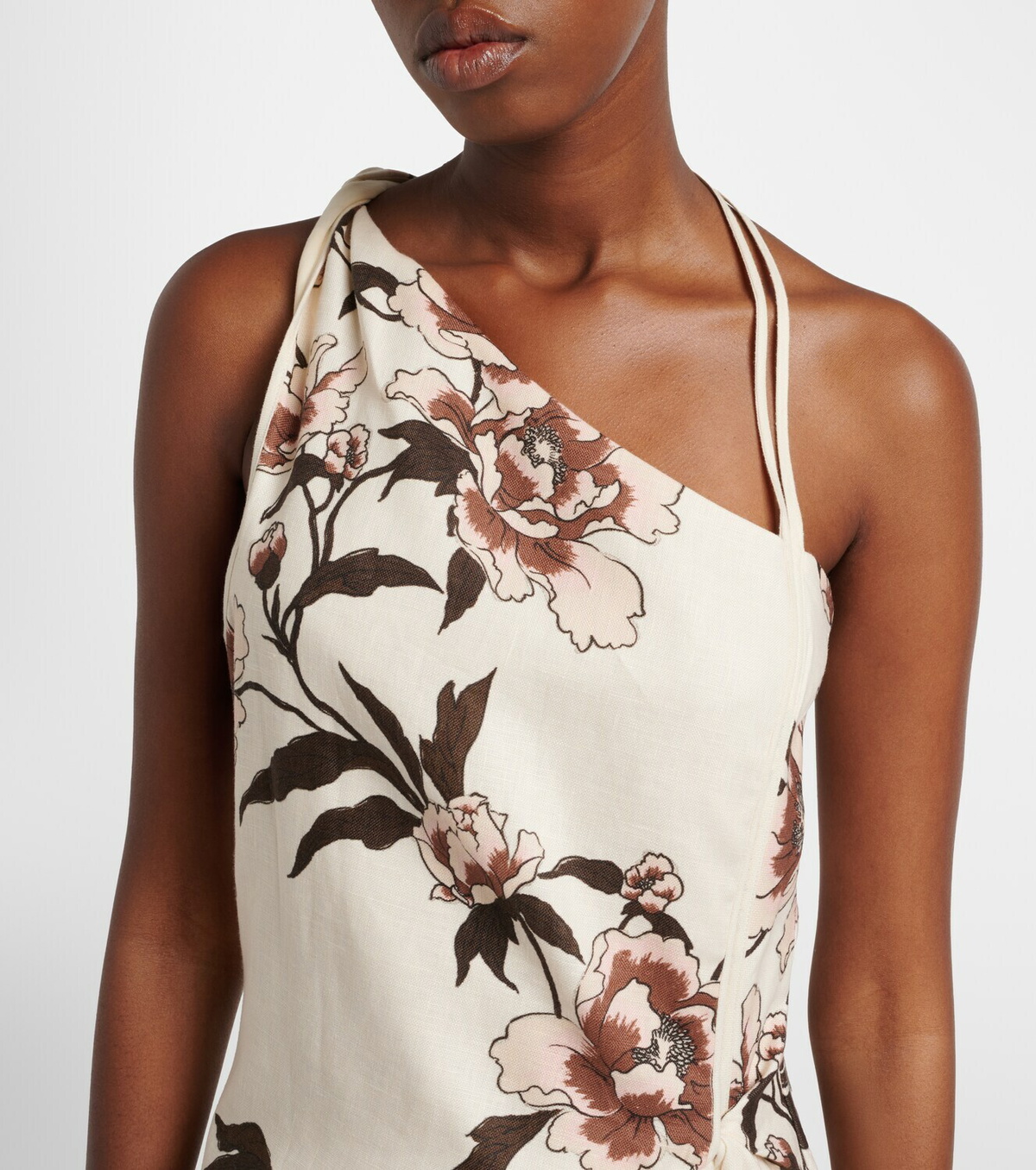 SIR Floral one-shoulder linen minidress