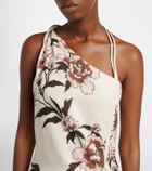 SIR Floral one-shoulder linen minidress