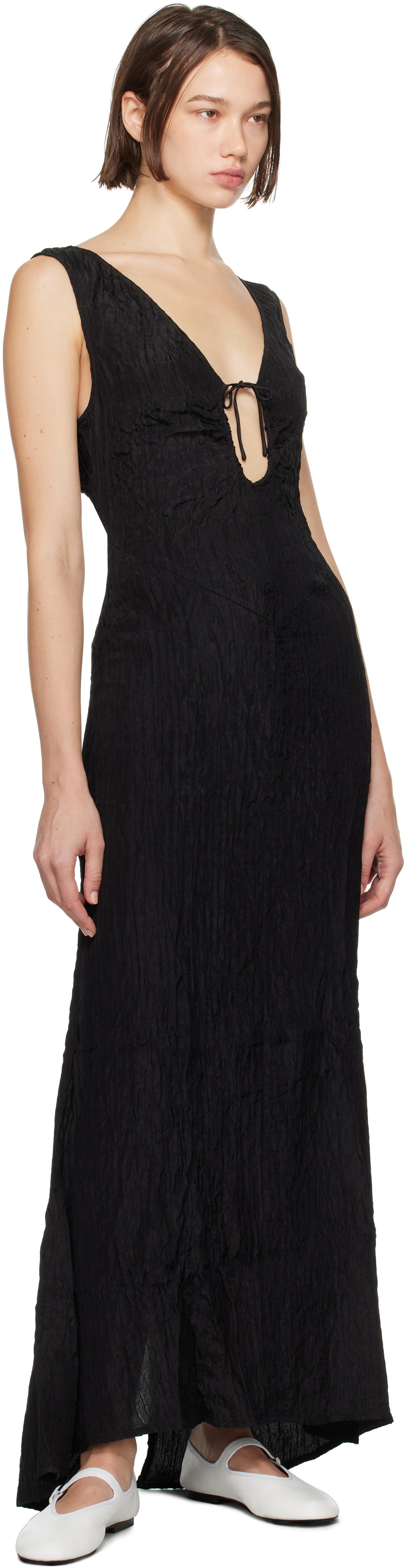 Silk Laundry Black Crinkle Peek-A-Boo Maxi Dress