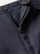 Saman Amel - Slim-Fit Pleated Herringbone Wool, Linen and Silk-Blend Twill Suit Trousers - Blue