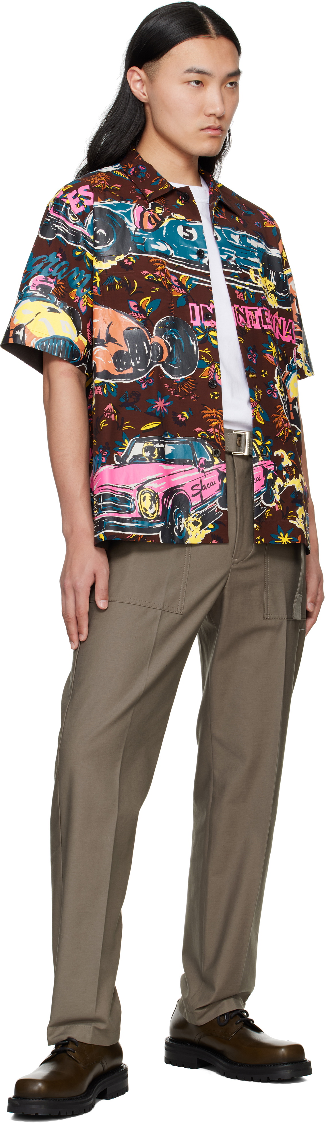 sacai Burgundy Car Race Tropical Print Shirt Sacai