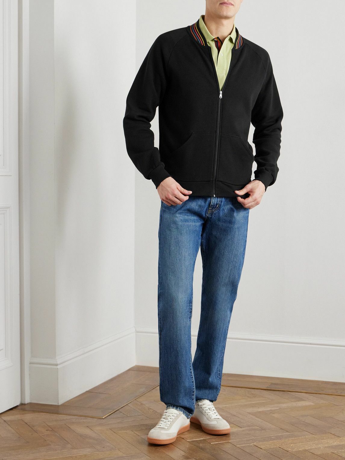 ポールスミス Paul Smith - Striped Cotton-Jersey Zip-Up Sweatshirt - Black