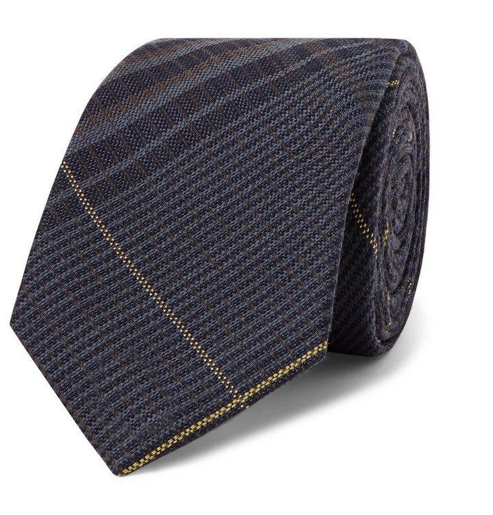 Photo: Berluti - 7cm Checked Wool and Mulberry Silk-Blend Tie - Navy